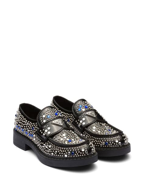 prada bedazzled loafers|Prada lace up shoes.